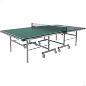 Butterfly Premium 19 Rollaway Table Tennis Table, pictured here, comes with a 3 Year Warranty, sturdy frame for schools, rec centers, or game rooms, and features 4" locking rubber wheels.